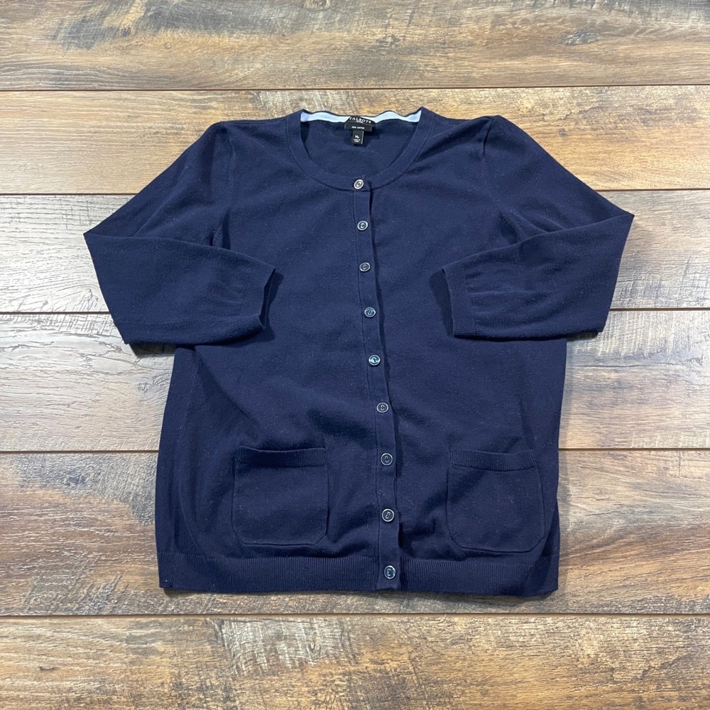 Talbots Petites Navy Blue Pima Cotton Button Front Cardigan Sweater MP Layers